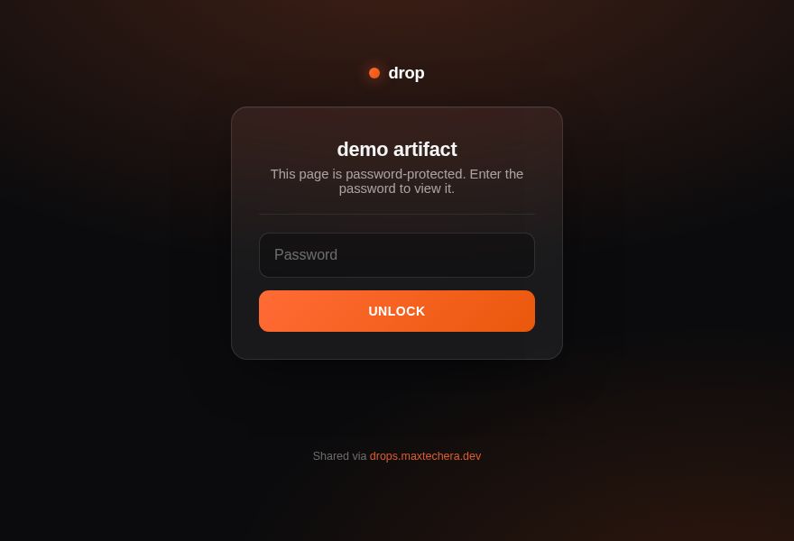 A branded, password-protected drop — the unlock gate recipients see